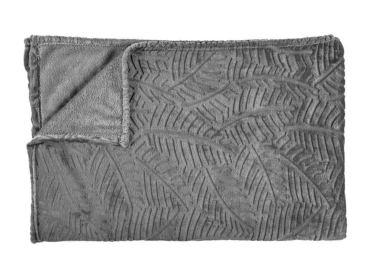 Plaid Flanelle 150x200cm Embossé Motif Feuilles Gris - FLONY