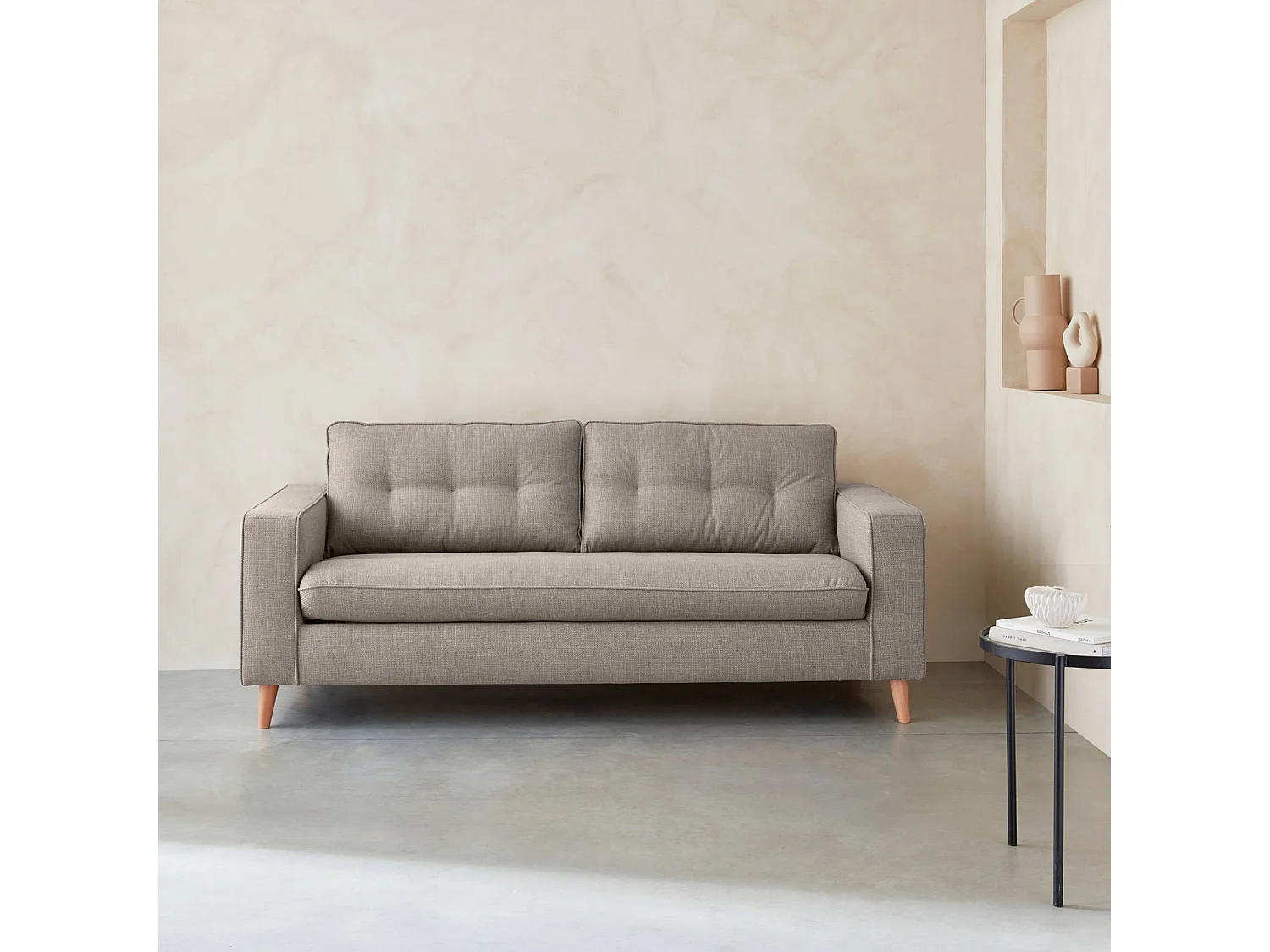 Divano letto convertibile con materasso, 3 posti, beige