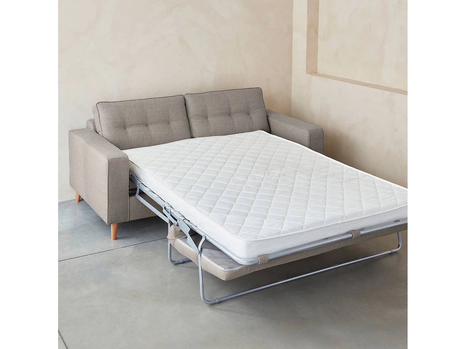 Divano letto convertibile con materasso, 3 posti, beige