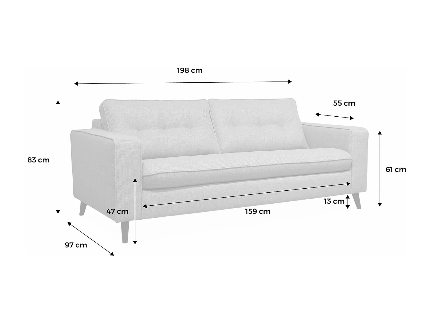 Divano letto convertibile con materasso, 3 posti, beige
