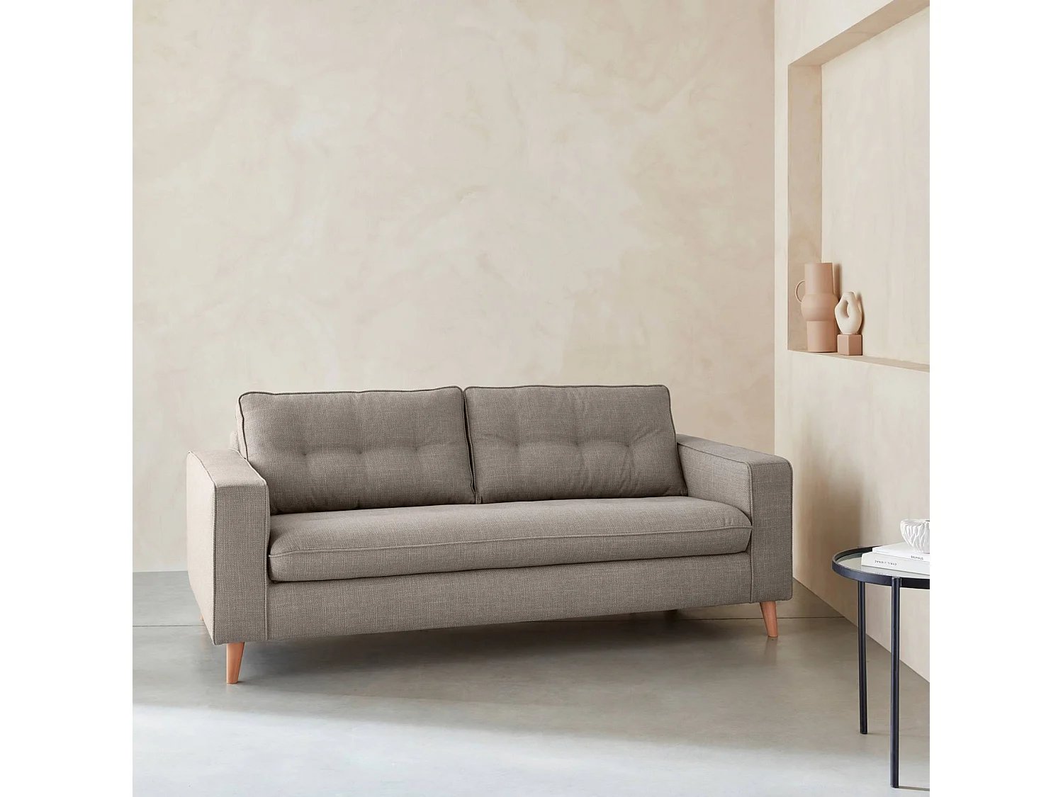 Divano letto convertibile con materasso, 3 posti, beige
