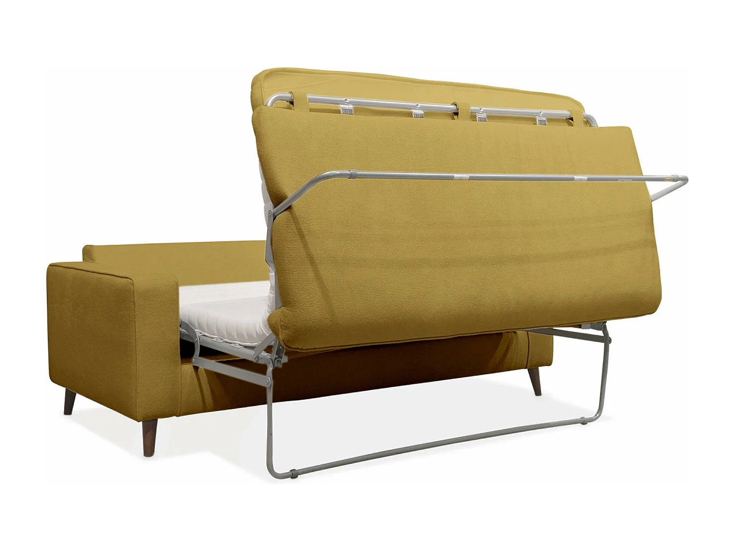 Canapé lit 3 places moutarde avec matelas 12cm d'épaisseur. fabriqué en France