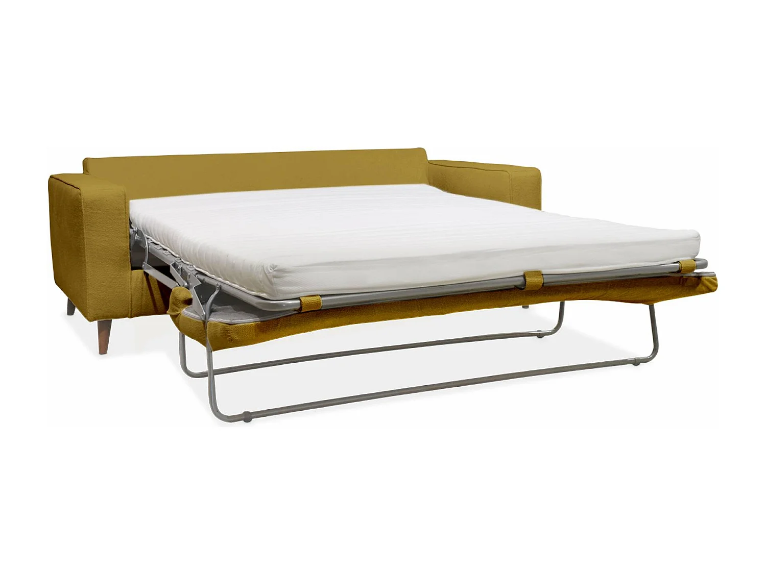 Canapé lit 3 places moutarde avec matelas 12cm d'épaisseur. fabriqué en France