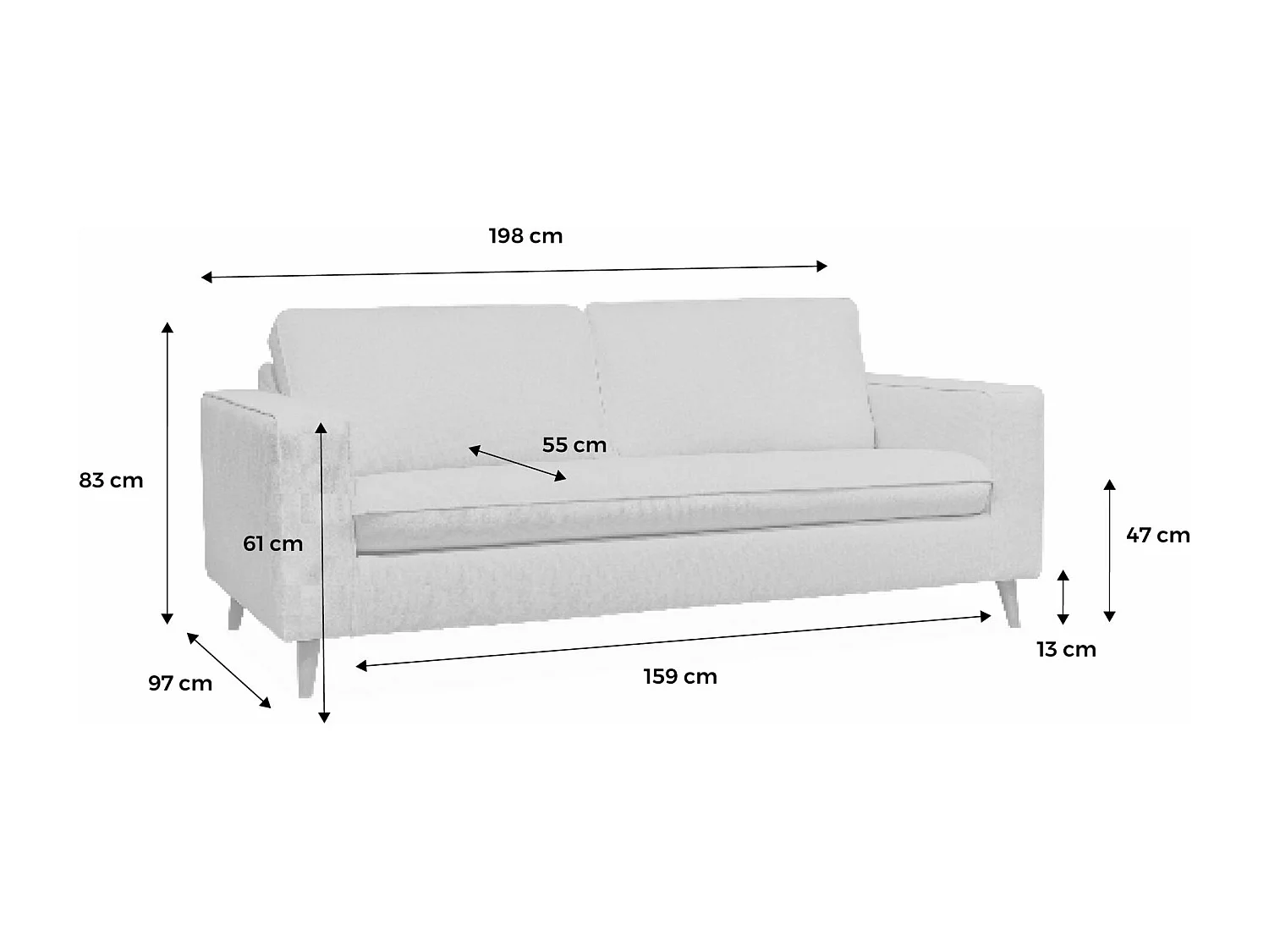 Sofá cama con colchón de 12cm,  3 plazas marfil