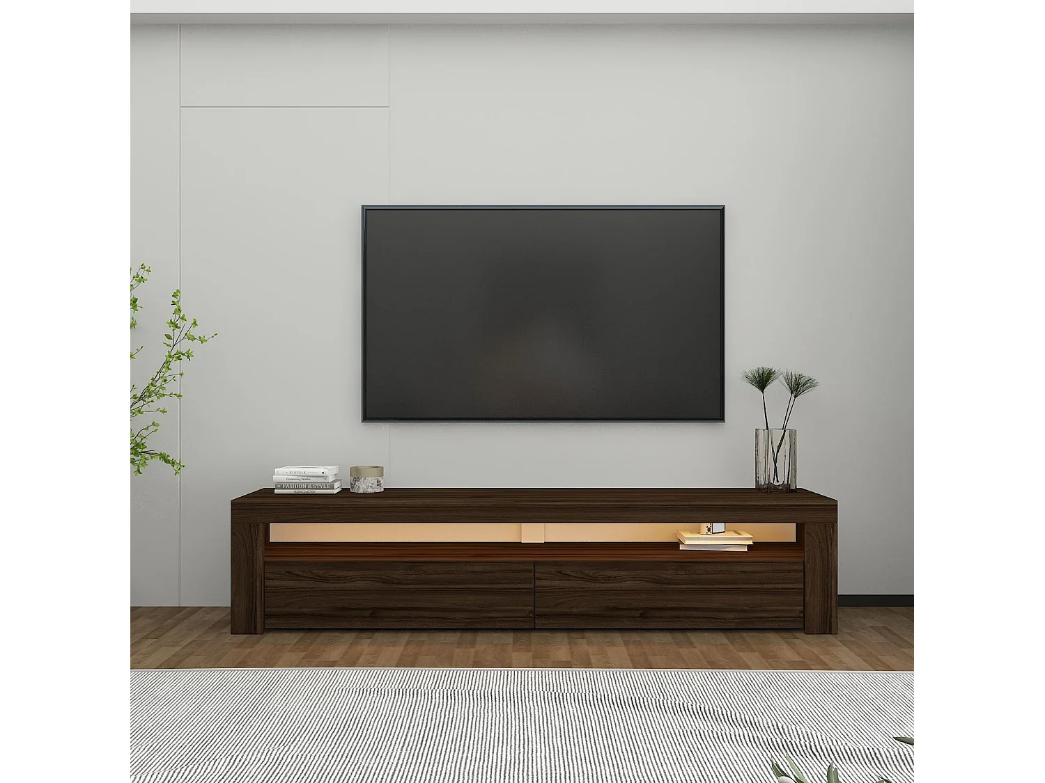 "Bati" Houten TV-standaard - Bruin, LED-verlichting, Muurbevestiging - 150 x 36 x 46 cm