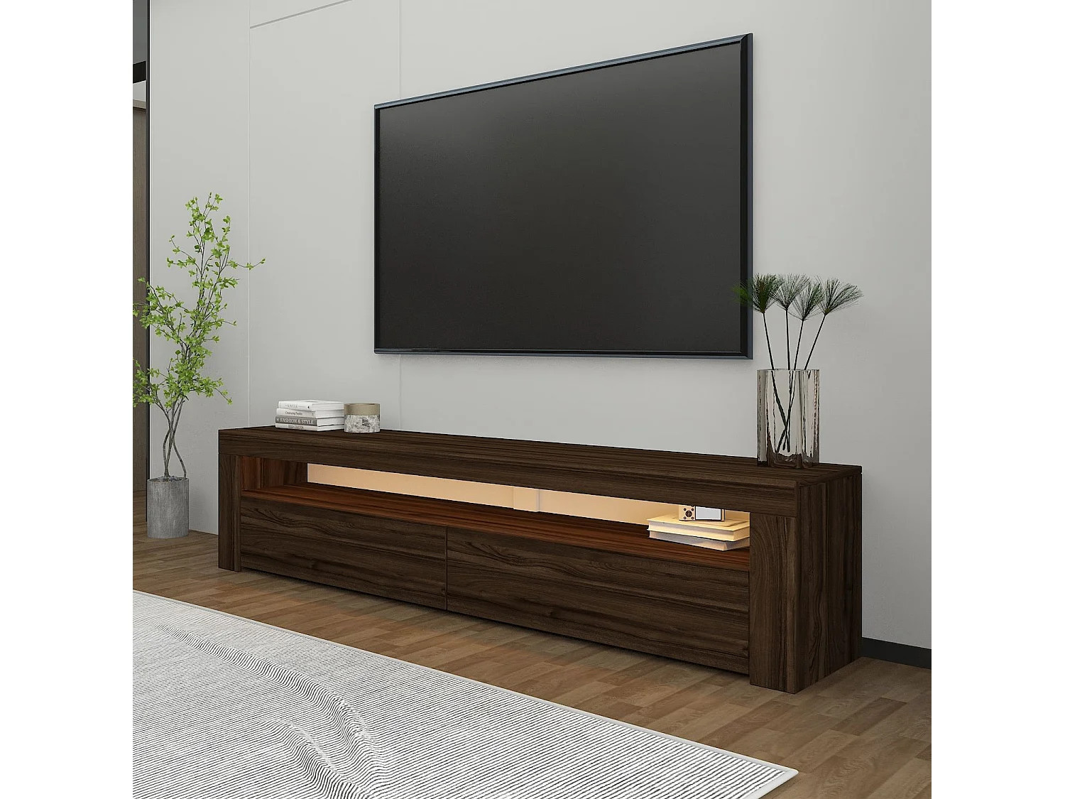 "Bati" Houten TV-standaard - Bruin, LED-verlichting, Muurbevestiging - 150 x 36 x 46 cm