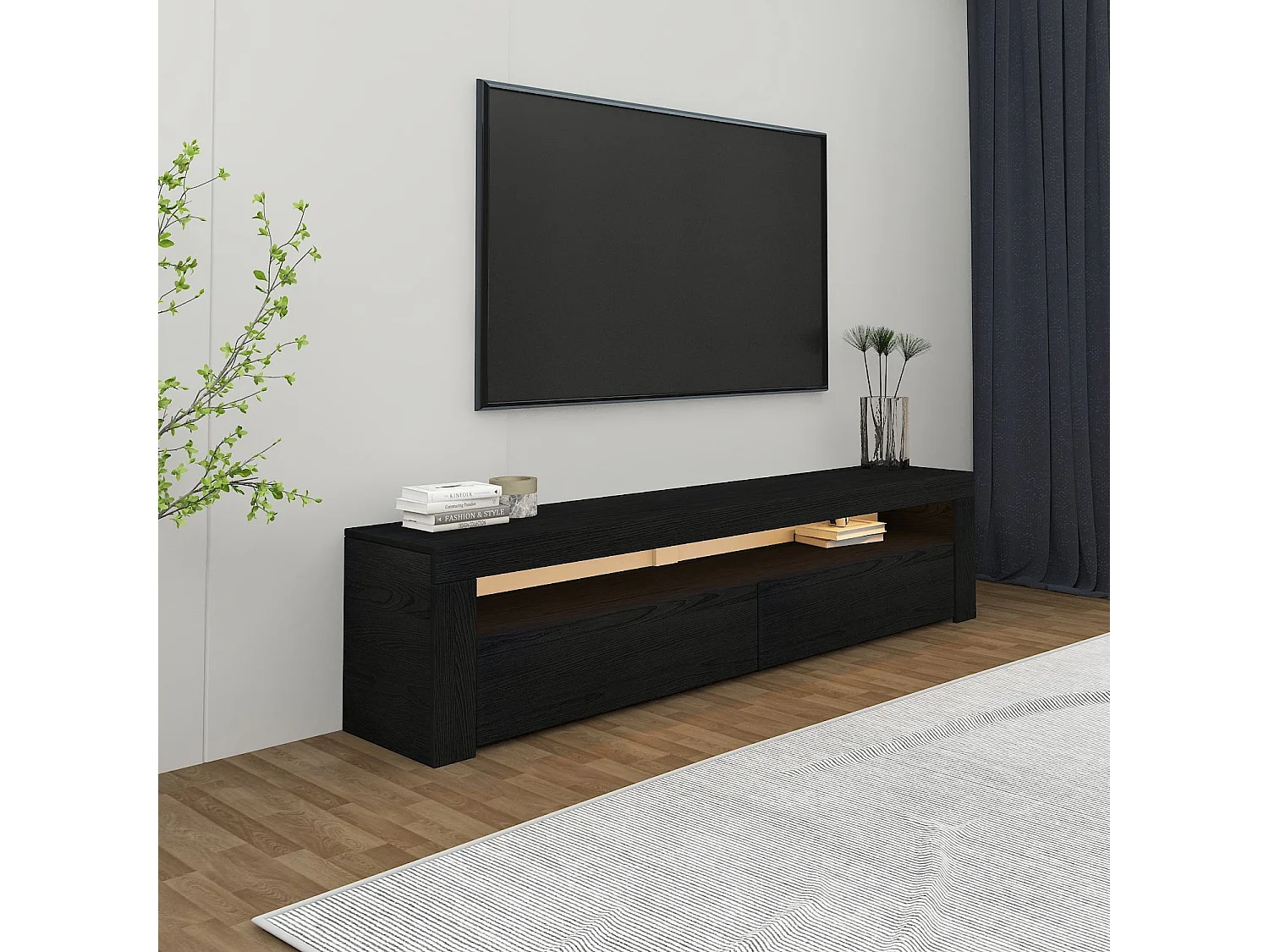 Meuble TV en bois "Bati" - 150 x 36 x 46 cm - Noir