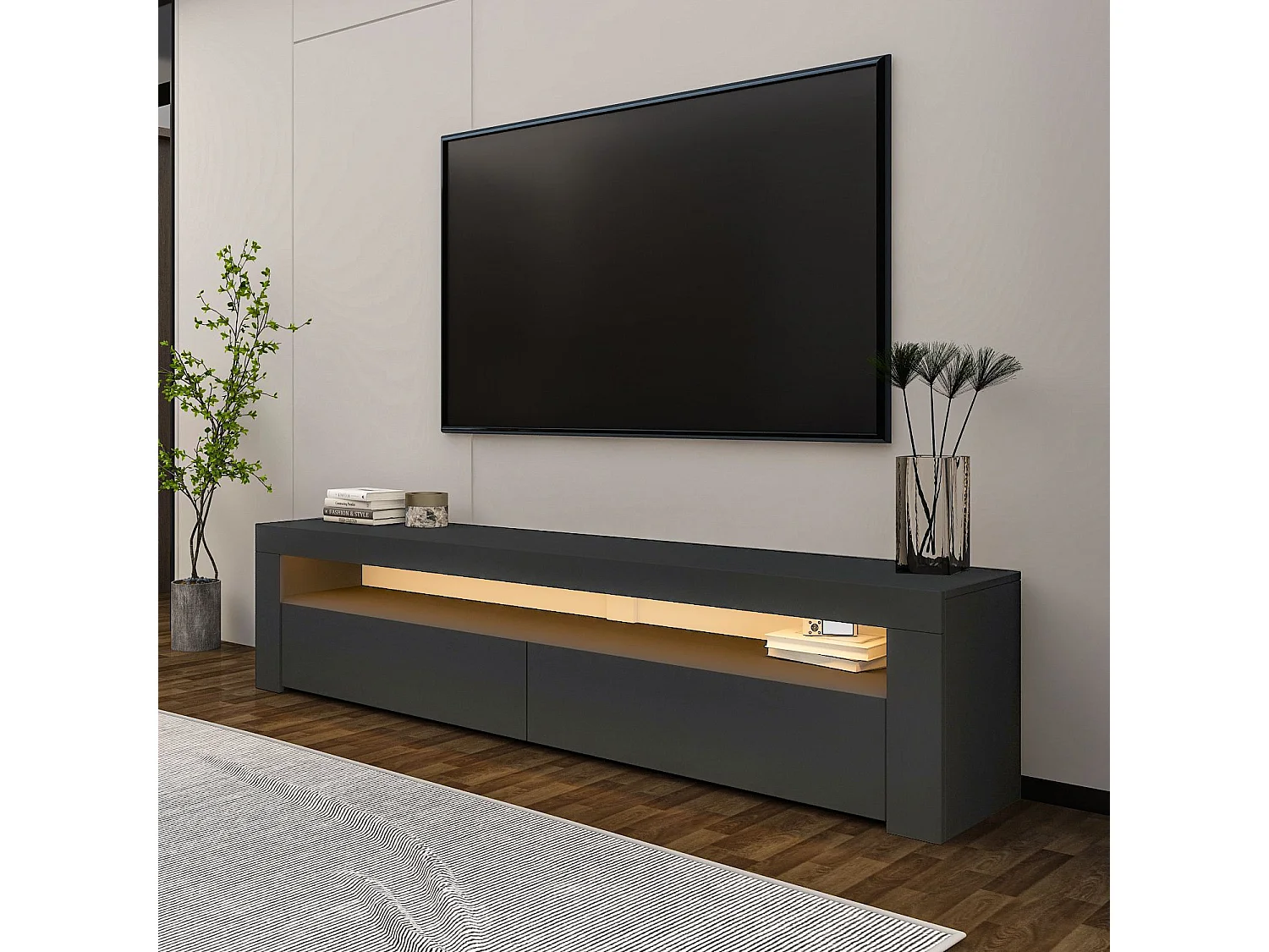 Meuble TV en bois "Bati" - 150 x 36 x 46 cm - Gris anthracite