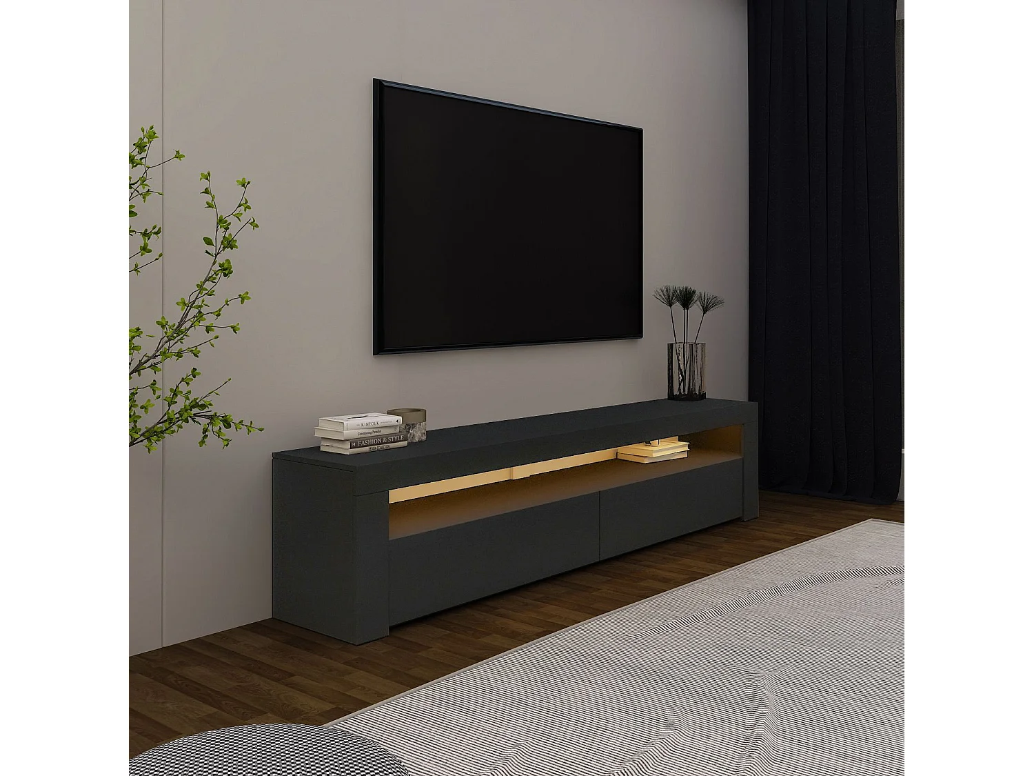 Meuble TV en bois "Bati" - 150 x 36 x 46 cm - Gris anthracite