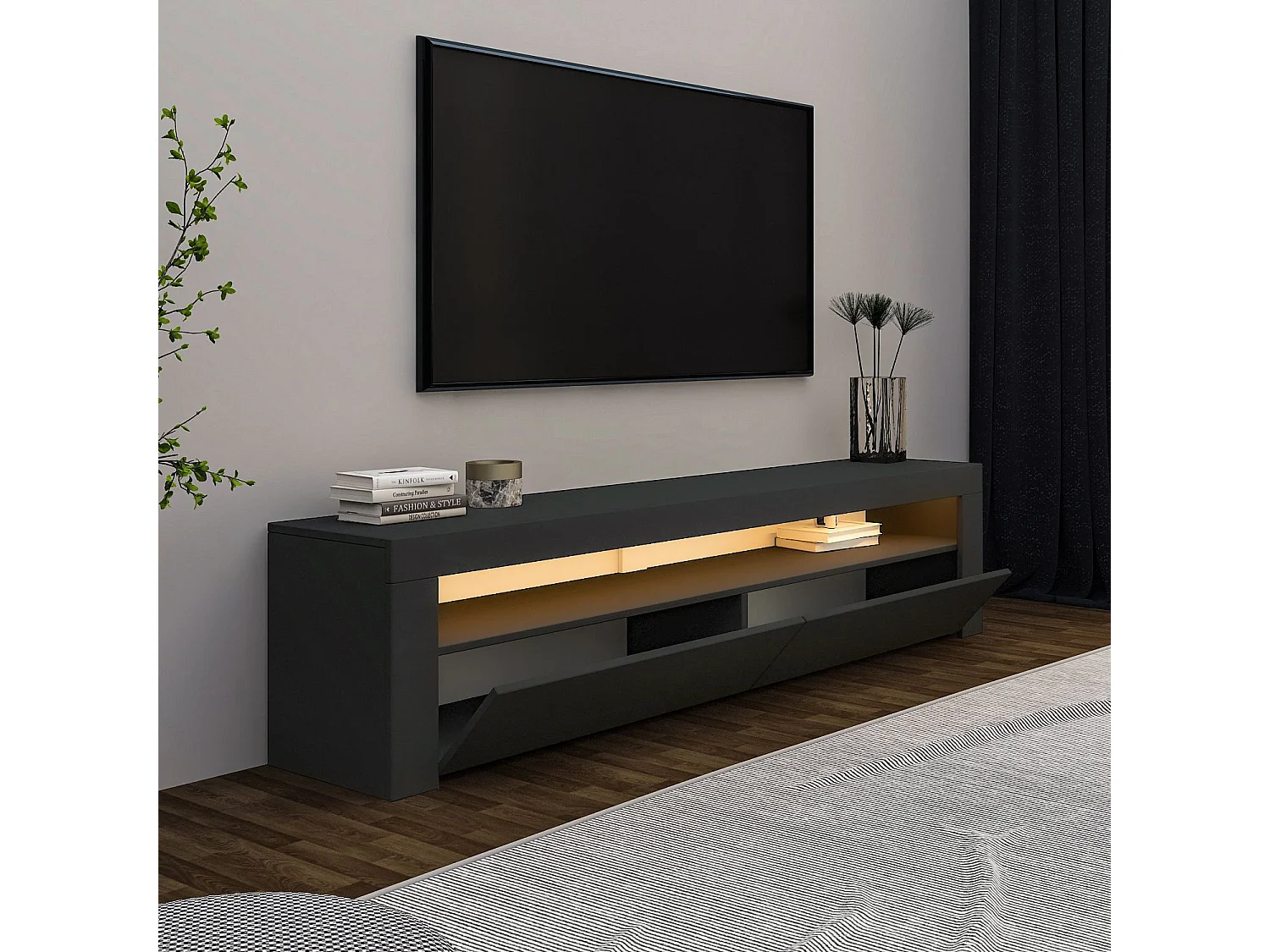 Meuble TV en bois "Bati" - 150 x 36 x 46 cm - Gris anthracite