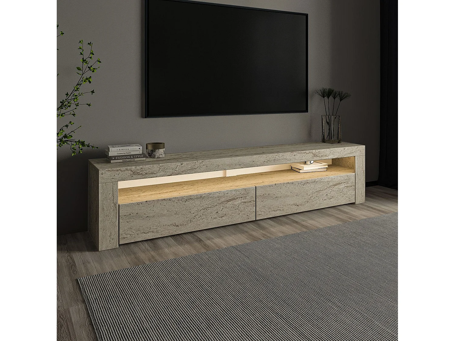 Meuble TV en bois "Bati" - 150 x 36 x 46 cm - Travertin