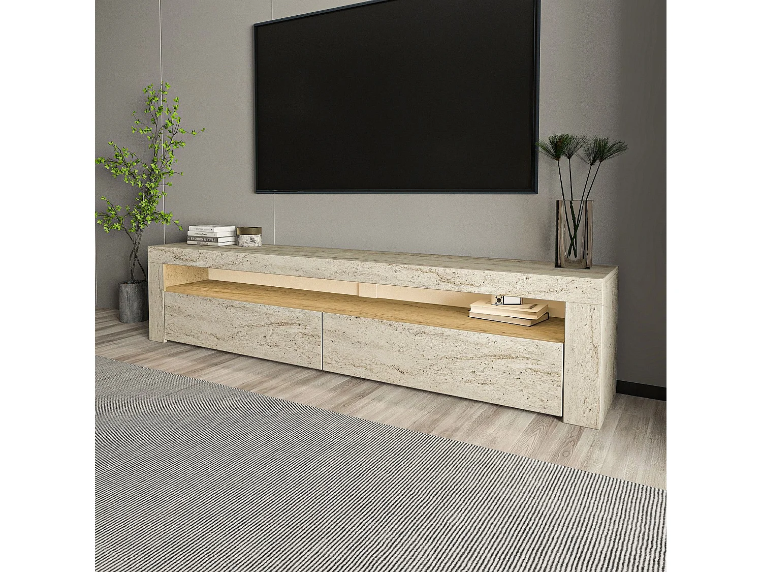 Meuble TV en bois "Bati" - 150 x 36 x 46 cm - Travertin