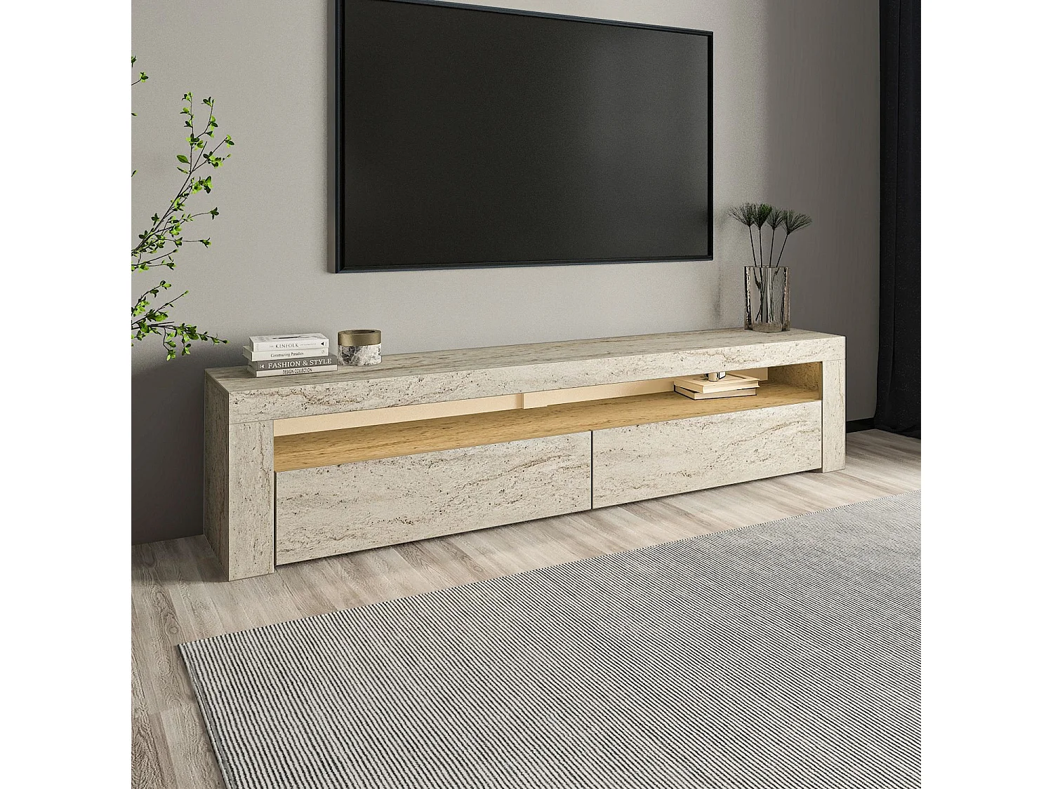 Meuble TV en bois "Bati" - 150 x 36 x 46 cm - Travertin
