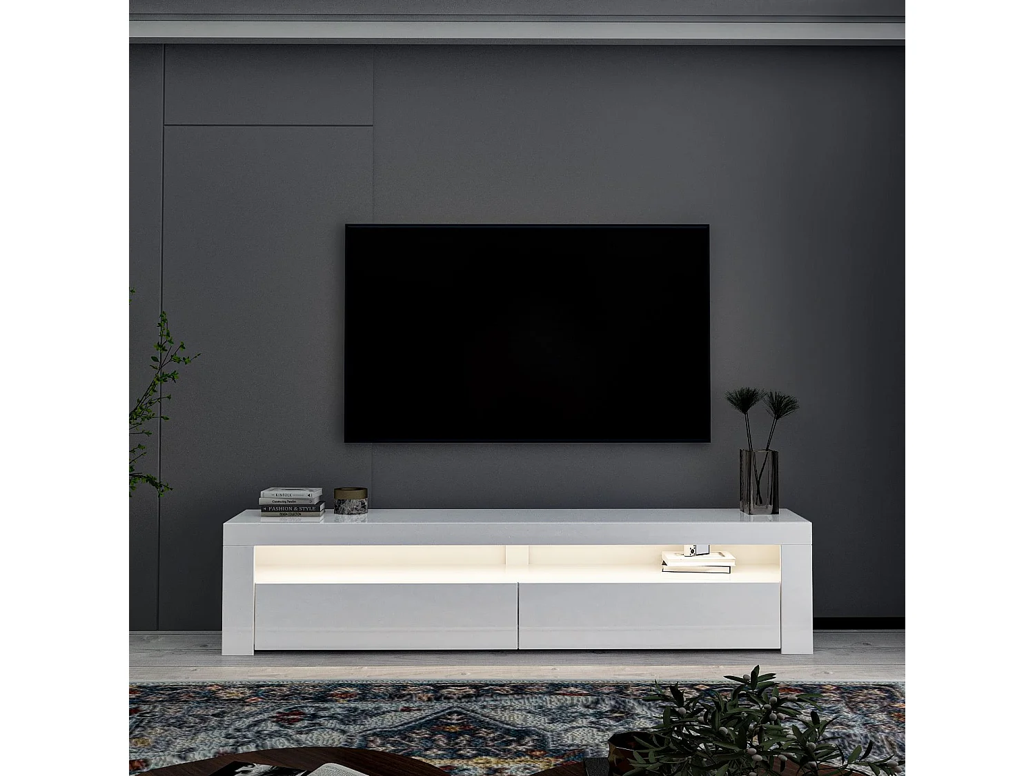 Meuble TV en bois "Bati" - 150 x 36 x 46 cm - Blanc