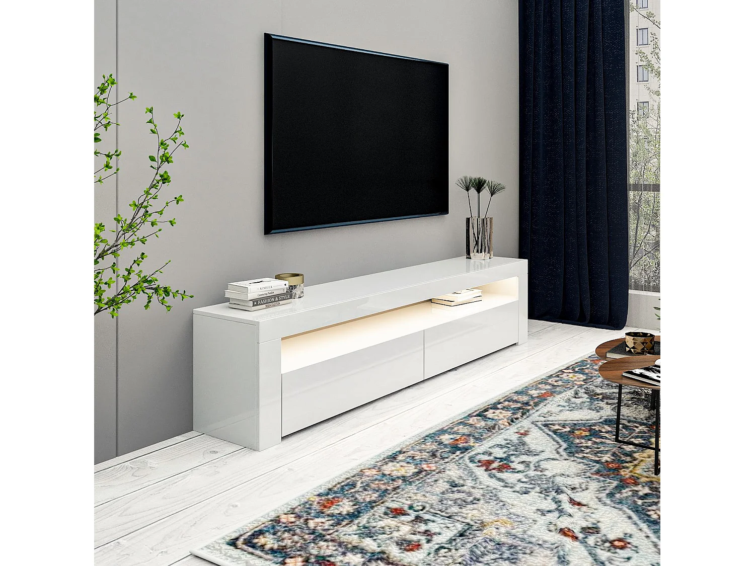 Meuble TV en bois "Bati" - 150 x 36 x 46 cm - Blanc