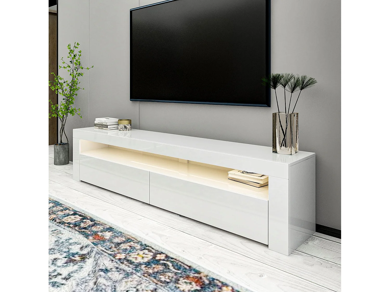Meuble TV en bois "Bati" - 150 x 36 x 46 cm - Blanc