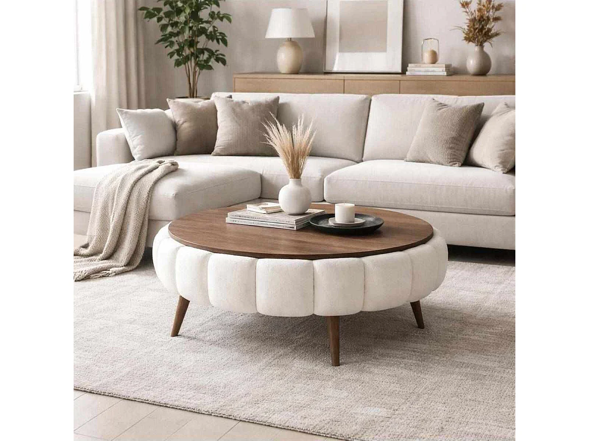 Ovaal Wit Houten Koffietafel "Yuvarlak" - 100 x 100 x 44 cm