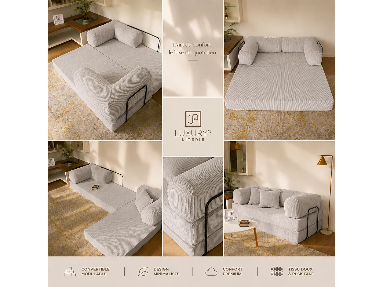 Canapé droit convertible MOUSSINO 3 pl, déhoussable
