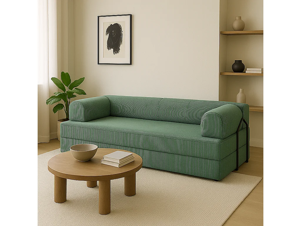 Canapé droit convertible KOMFY 3 pl, déhoussable