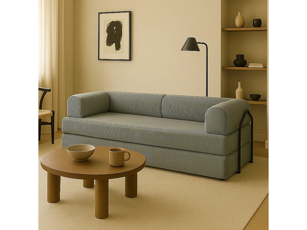 Canapé droit convertible KOMFY 3 pl, déhoussable