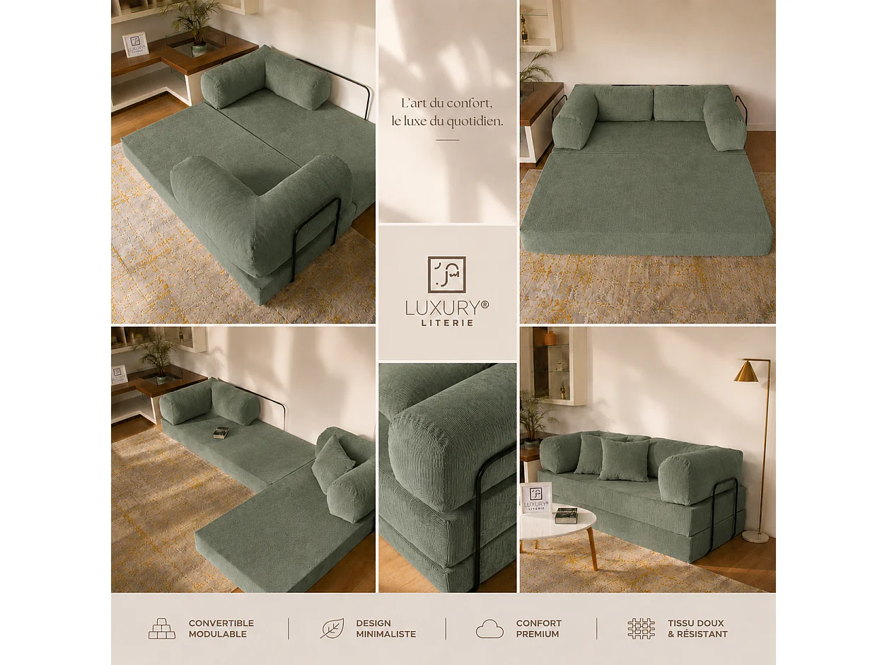 Canapé droit convertible MOUSSINO 3 pl, déhoussable