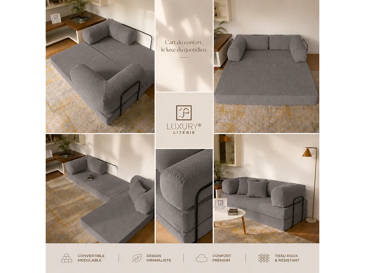 Canapé droit convertible MOUSSINO 3 pl, déhoussable