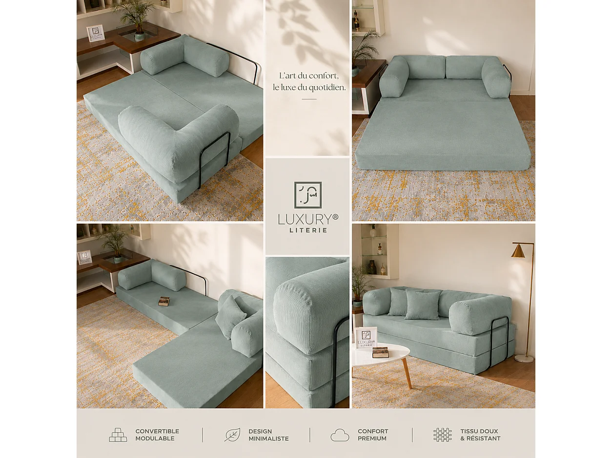 Canapé droit convertible MOUSSINO 3 pl, déhoussable