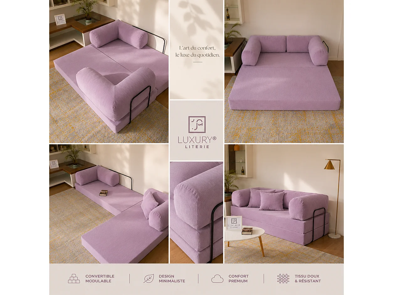 Canapé droit convertible MOUSSINO 3 pl, déhoussable
