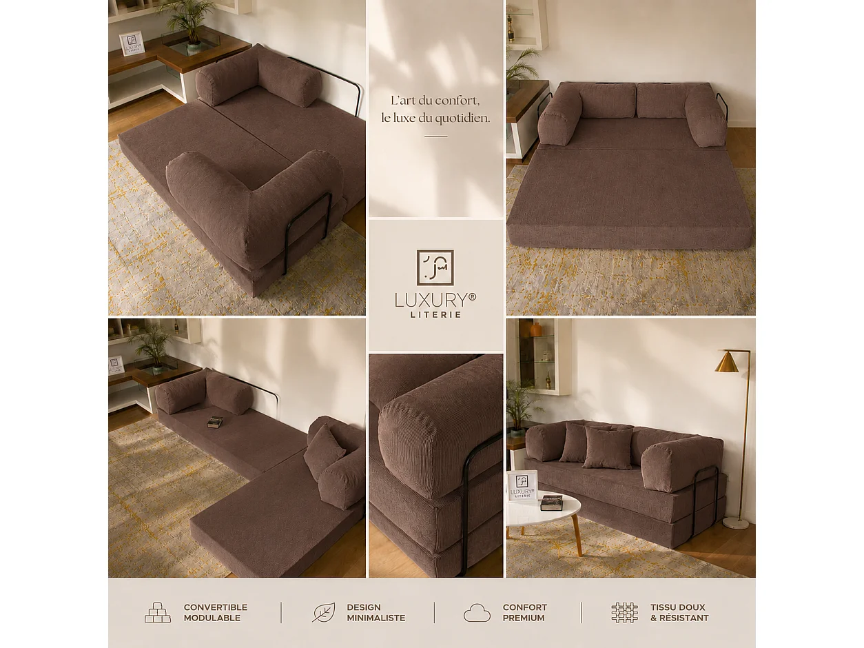 Canapé droit convertible MOUSSINO 3 pl, déhoussable