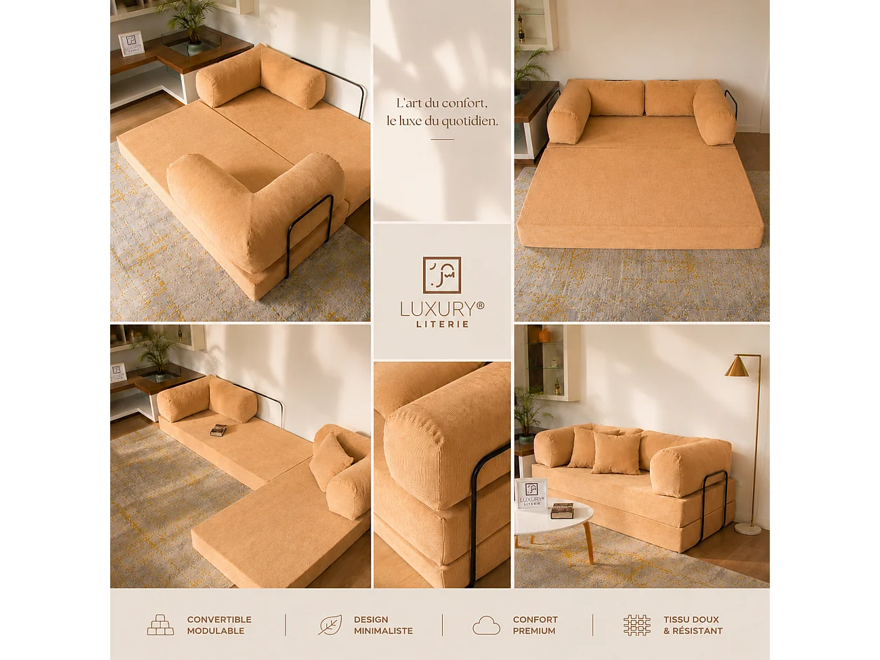 Canapé droit convertible MOUSSINO 3 pl, déhoussable