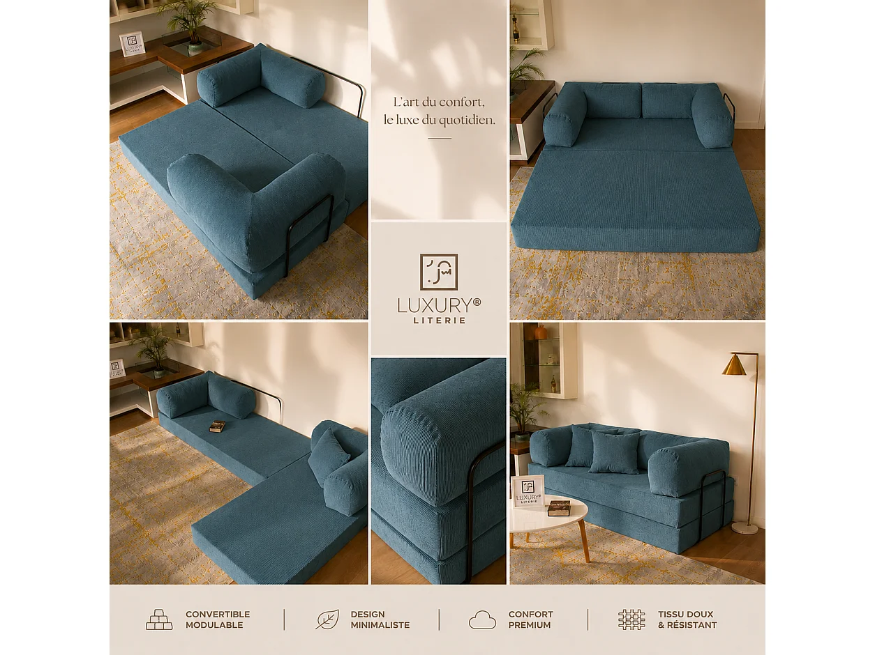 Canapé droit convertible MOUSSINO 3 pl, déhoussable