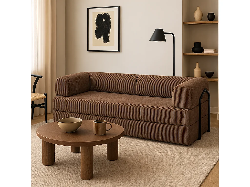 Canapé droit convertible KOMFY 3 pl, déhoussable