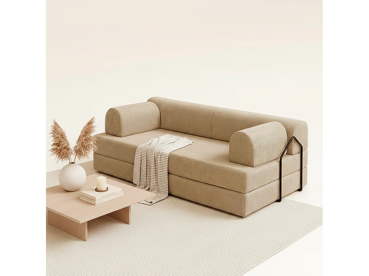 Canapé droit convertible KOMFY 3 pl, déhoussable