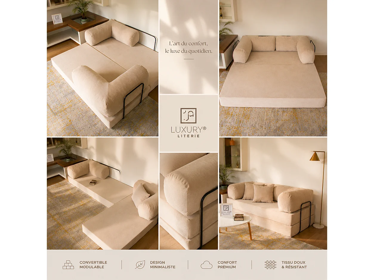 Canapé droit convertible MOUSSINO 3 pl, déhoussable
