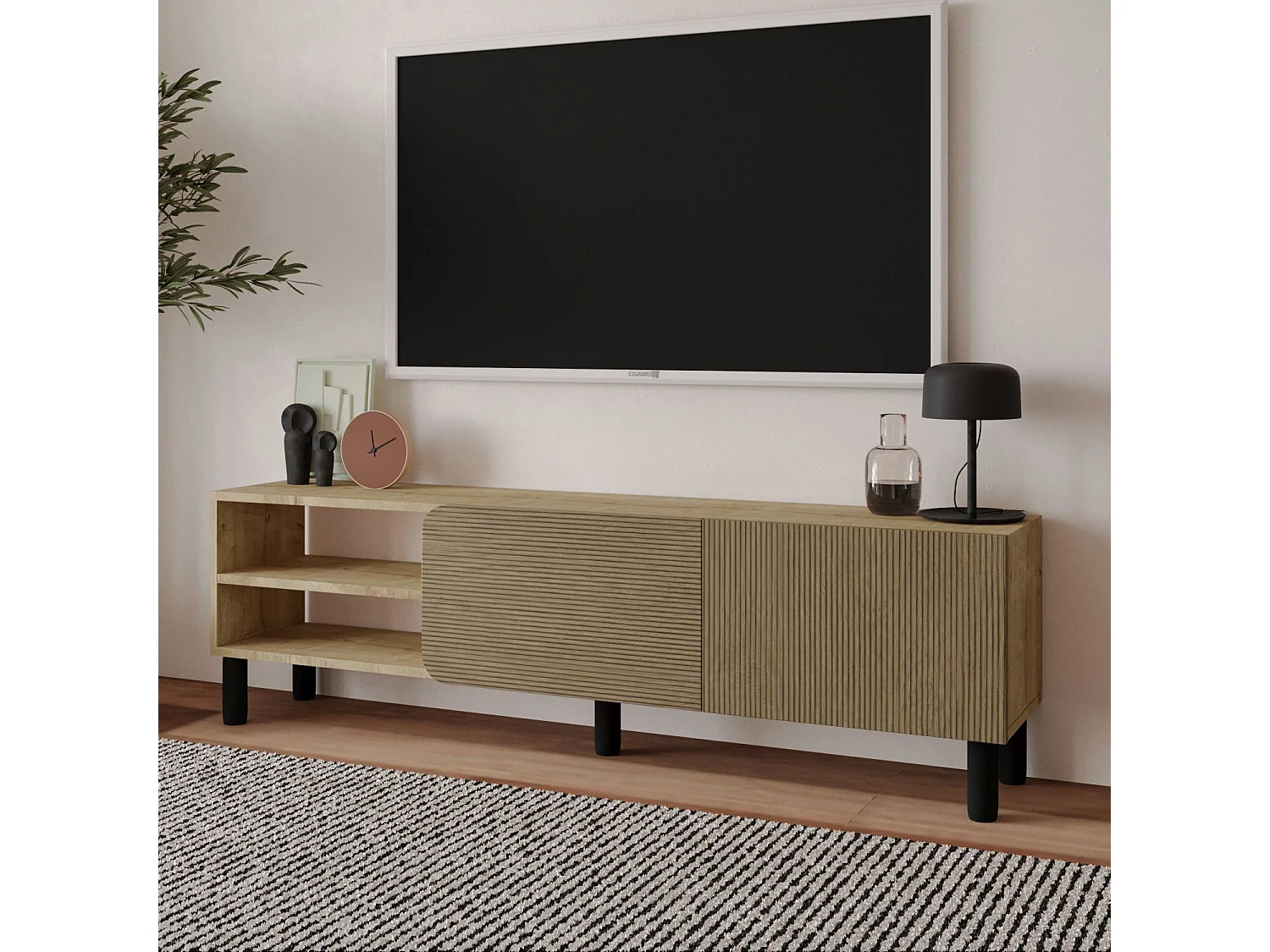Meuble TV en bois "River" - 150 x 31 x 48 cm - Beige