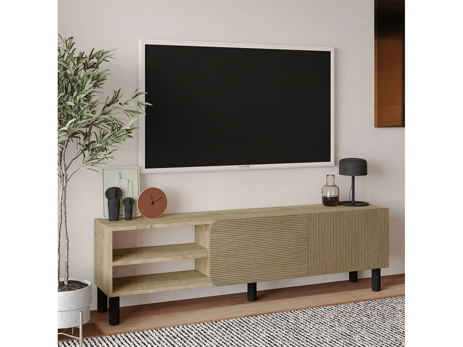 Meuble TV en bois "River" - 150 x 31 x 48 cm - Beige