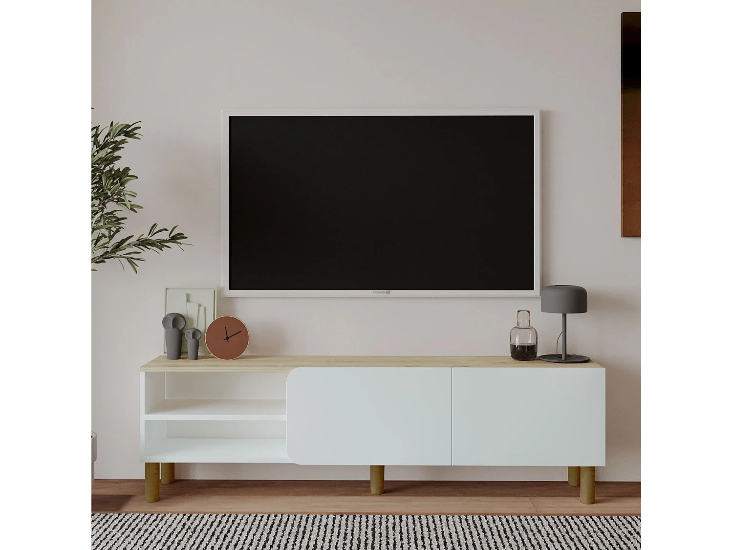Moderne witte tv-standaard "River" - 150 x 31 x 48 cm - Hoogwaardig hout