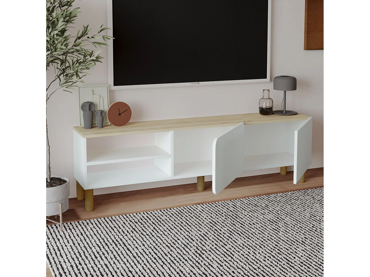 Moderne witte tv-standaard "River" - 150 x 31 x 48 cm - Hoogwaardig hout