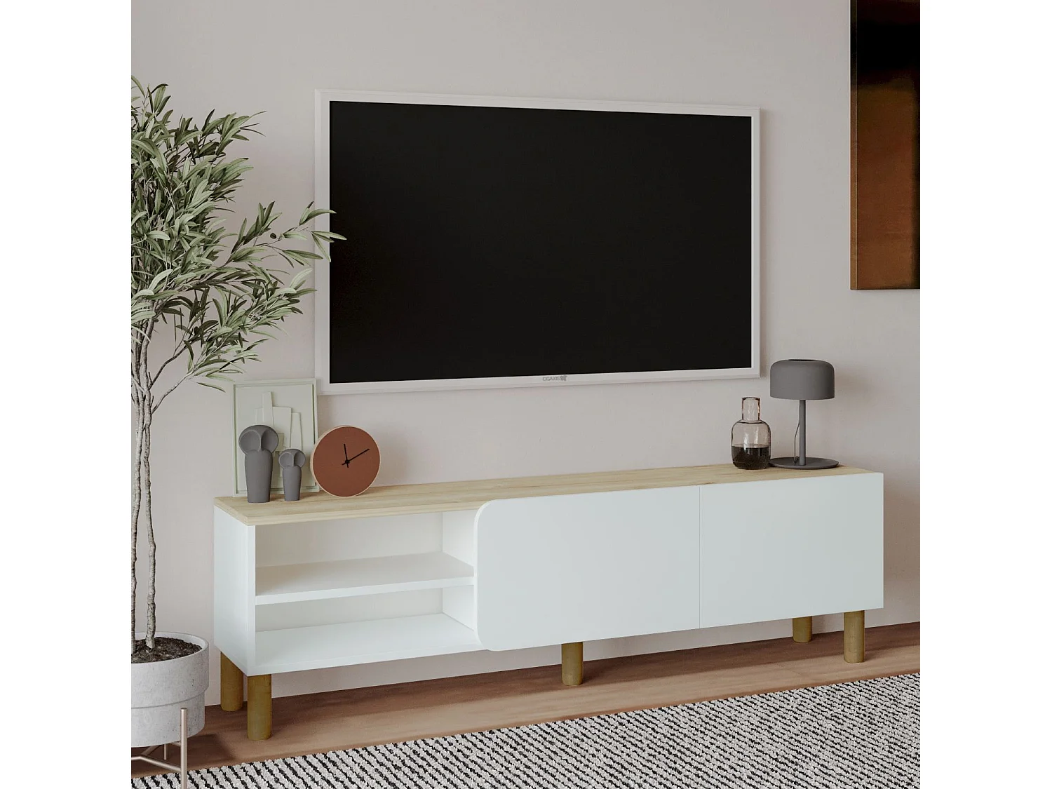 Meuble TV en bois "River" - 150 x 31 x 48 cm - Blanc