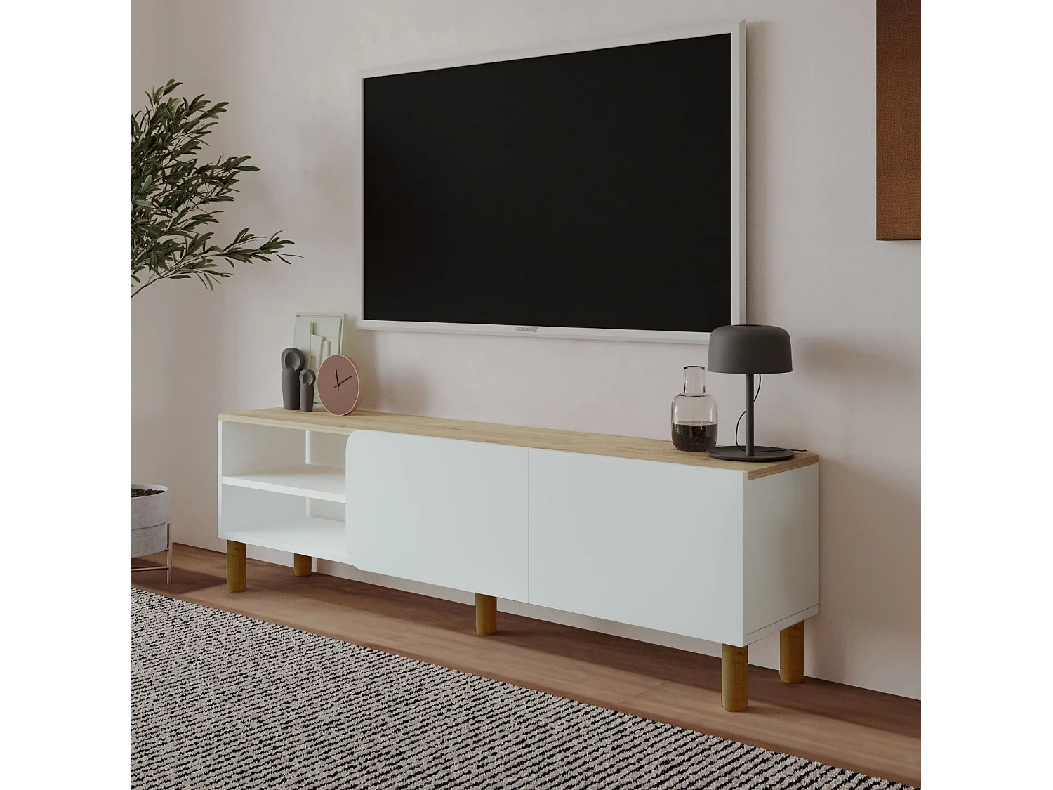 Meuble TV en bois "River" - 150 x 31 x 48 cm - Blanc