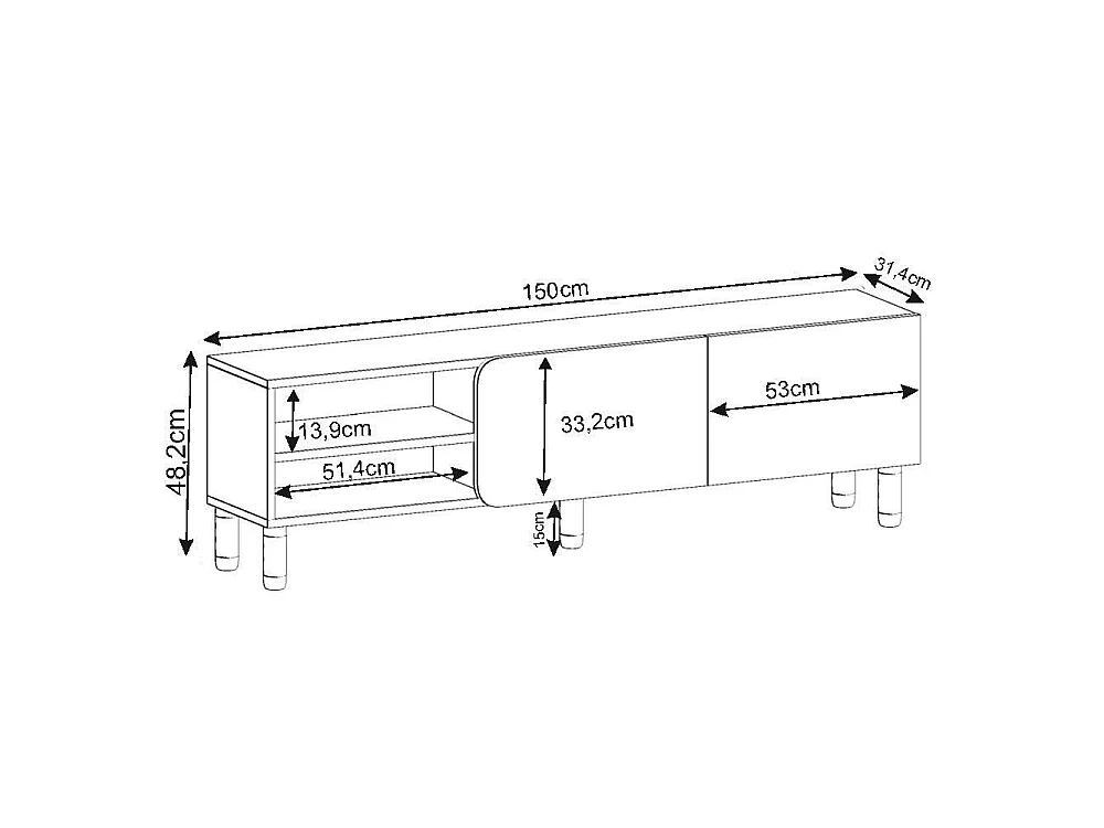Meuble TV en bois "River" - 150 x 31 x 48 cm - Blanc