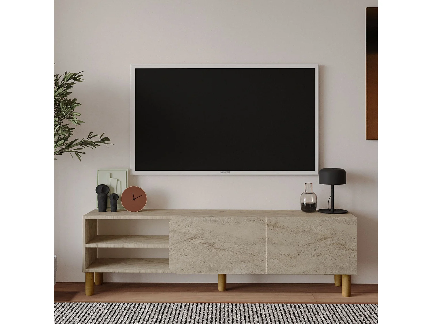 Meuble TV en bois "River" - 150 x 31 x 48 cm - Travertin
