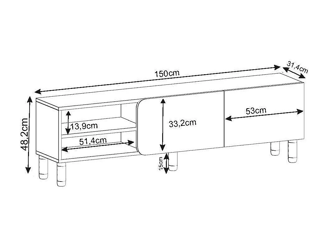 Modern Antraciet Houten TV-meubel "River" - 150 x 31.4 x 48.2 cm - Hanah Home Collectie
