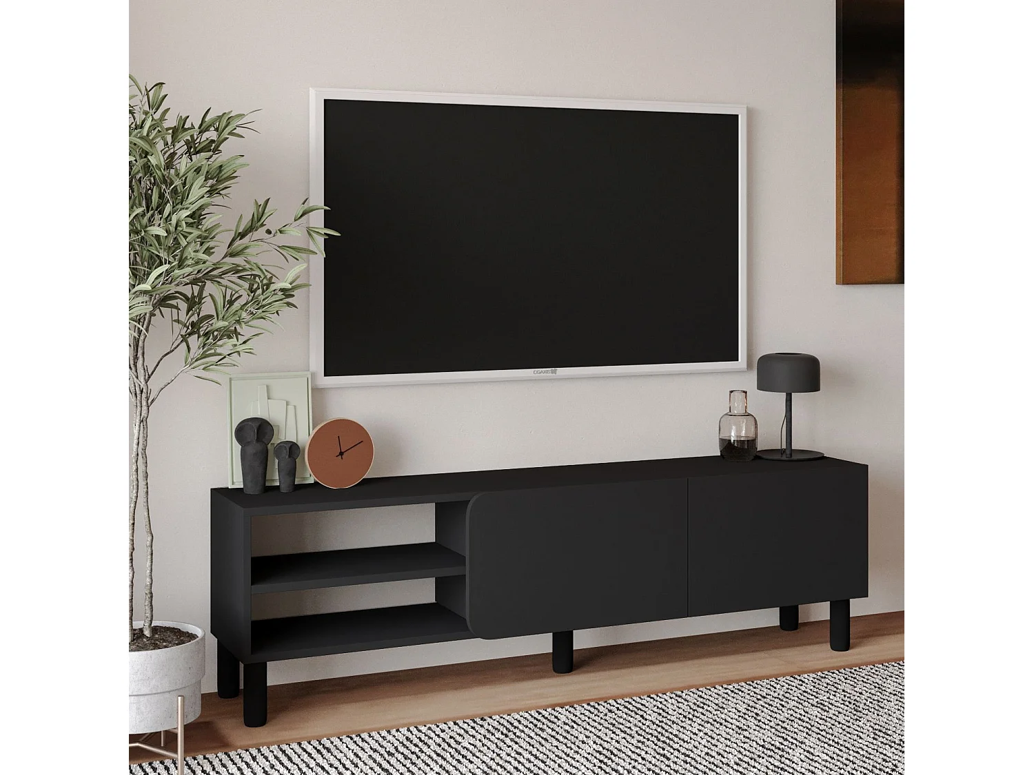 Modern Antraciet Houten TV-meubel "River" - 150 x 31.4 x 48.2 cm - Hanah Home Collectie