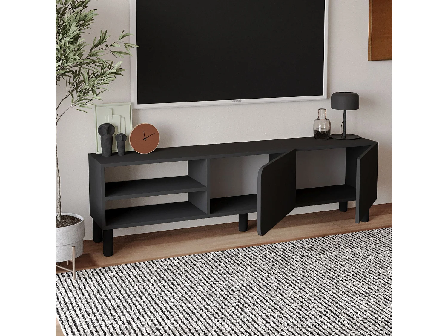 Modern Antraciet Houten TV-meubel "River" - 150 x 31.4 x 48.2 cm - Hanah Home Collectie