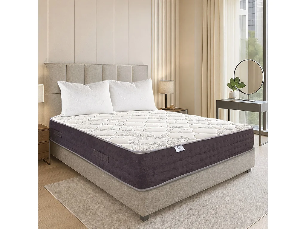 Matelas Sérénité, 27cm, Ressorts Ensachés, Mousse Haute Densité, ergonomique, Soutien très ferme + oreiller(s)