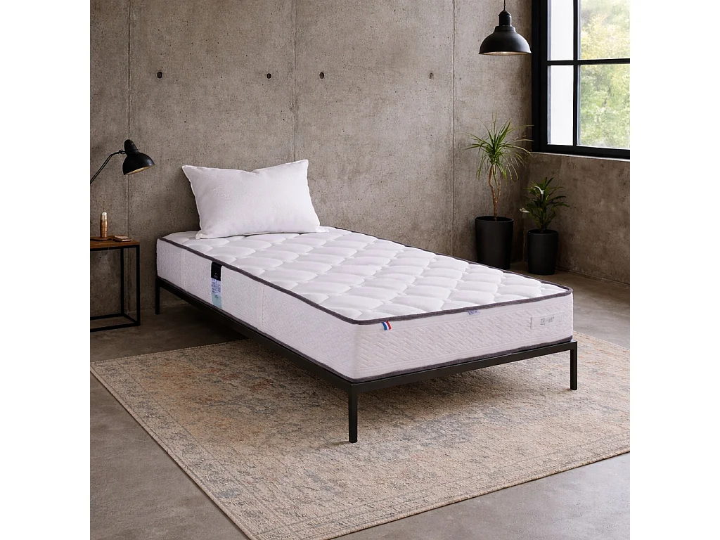 Matelas Iris, 20 cm, mousse haute densité, ferme, réversible + oreiller(s)