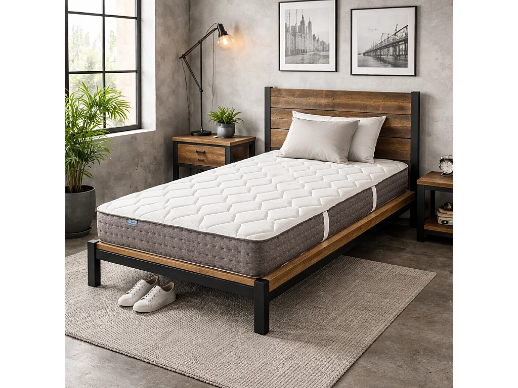 Matelas Sakina, 24cm, Ressorts Ensachés, Mousse Haute Densité, Indépendance de Couchage, Soutien ferme, réversible