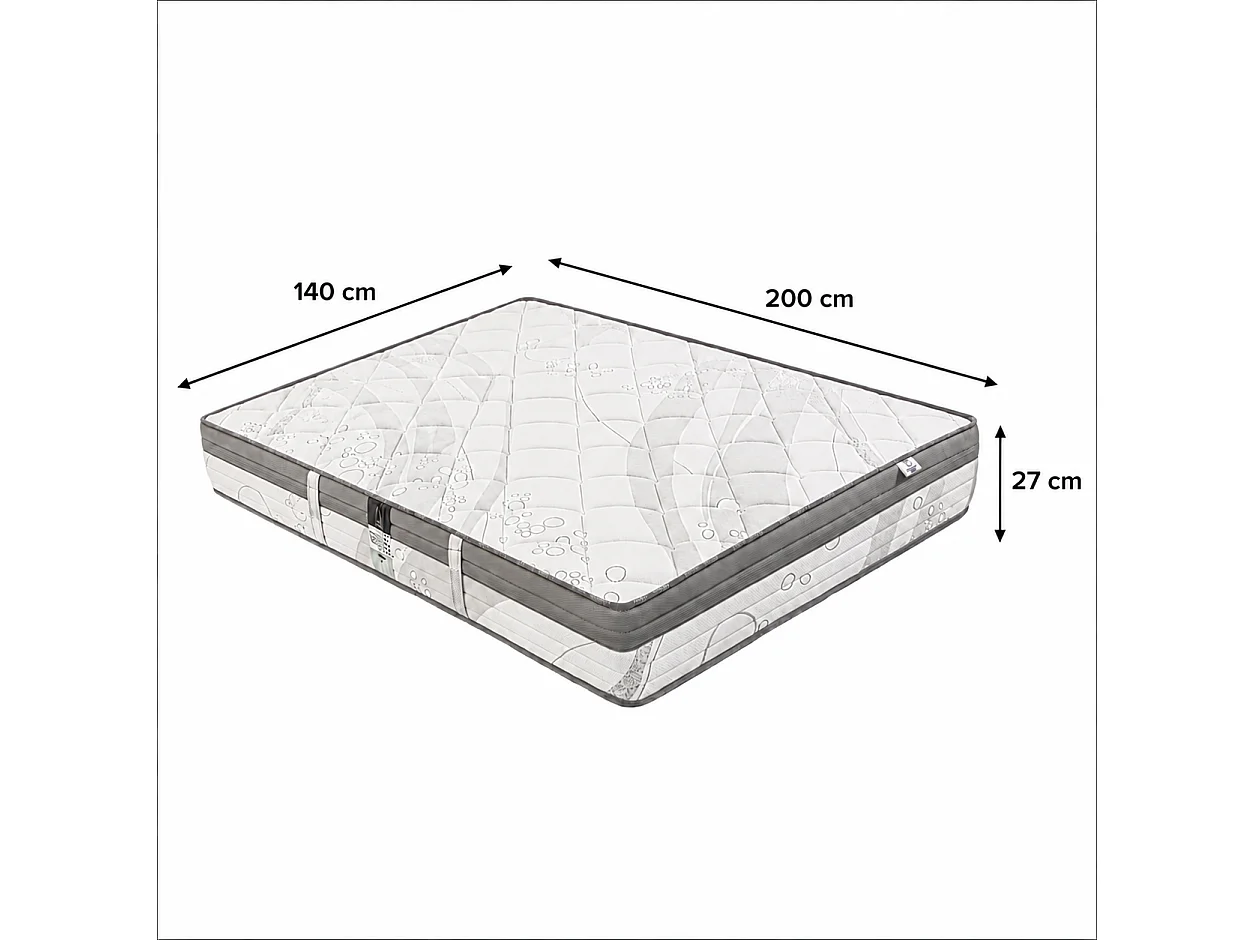 Matelas Relaxation, 27cm, Ressorts Ensachés, Mousse Haute Densité, ergonomique, Soutien Equilibré + oreiller(s) + couette