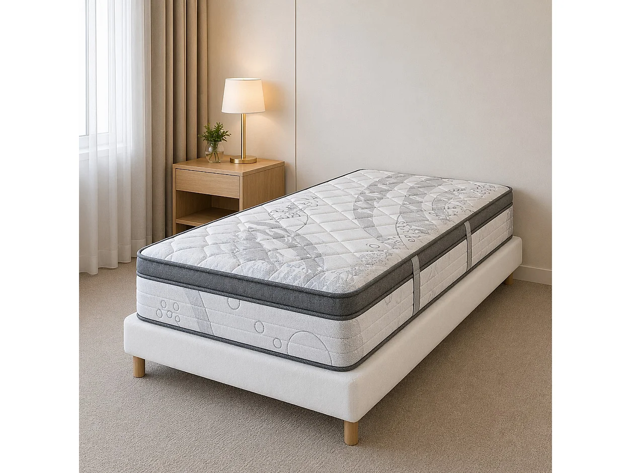 Ensemble matelas Relaxation, 27 cm, ressorts ensachés, Equilibré, réversible + sommier blanc ep 13cm